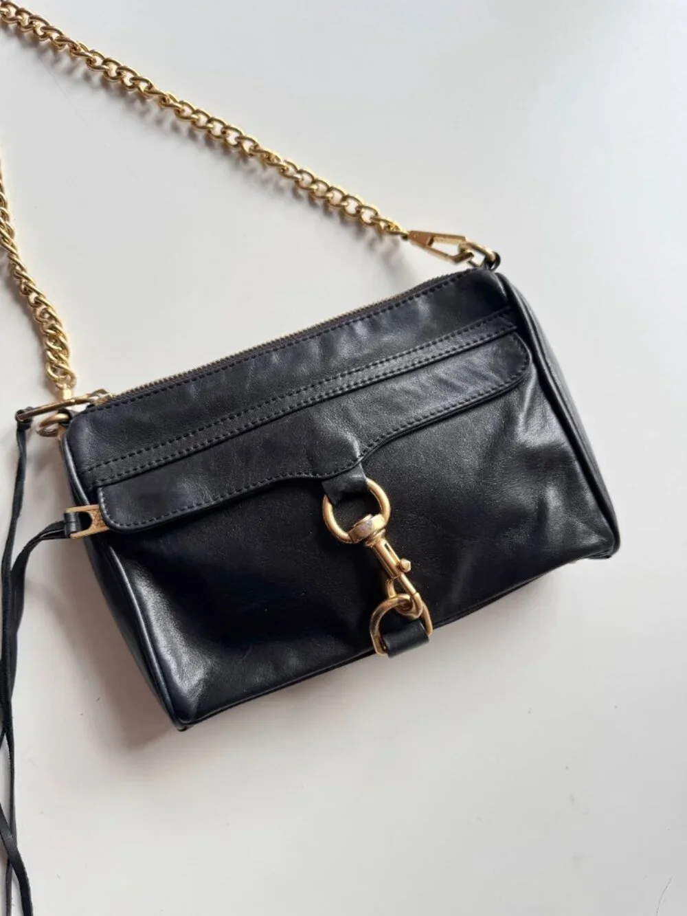 REBECCA MINKOFF Mini MAC Black Leather Gold Chain Crossbody Purse Bag - Picture 2 of 12